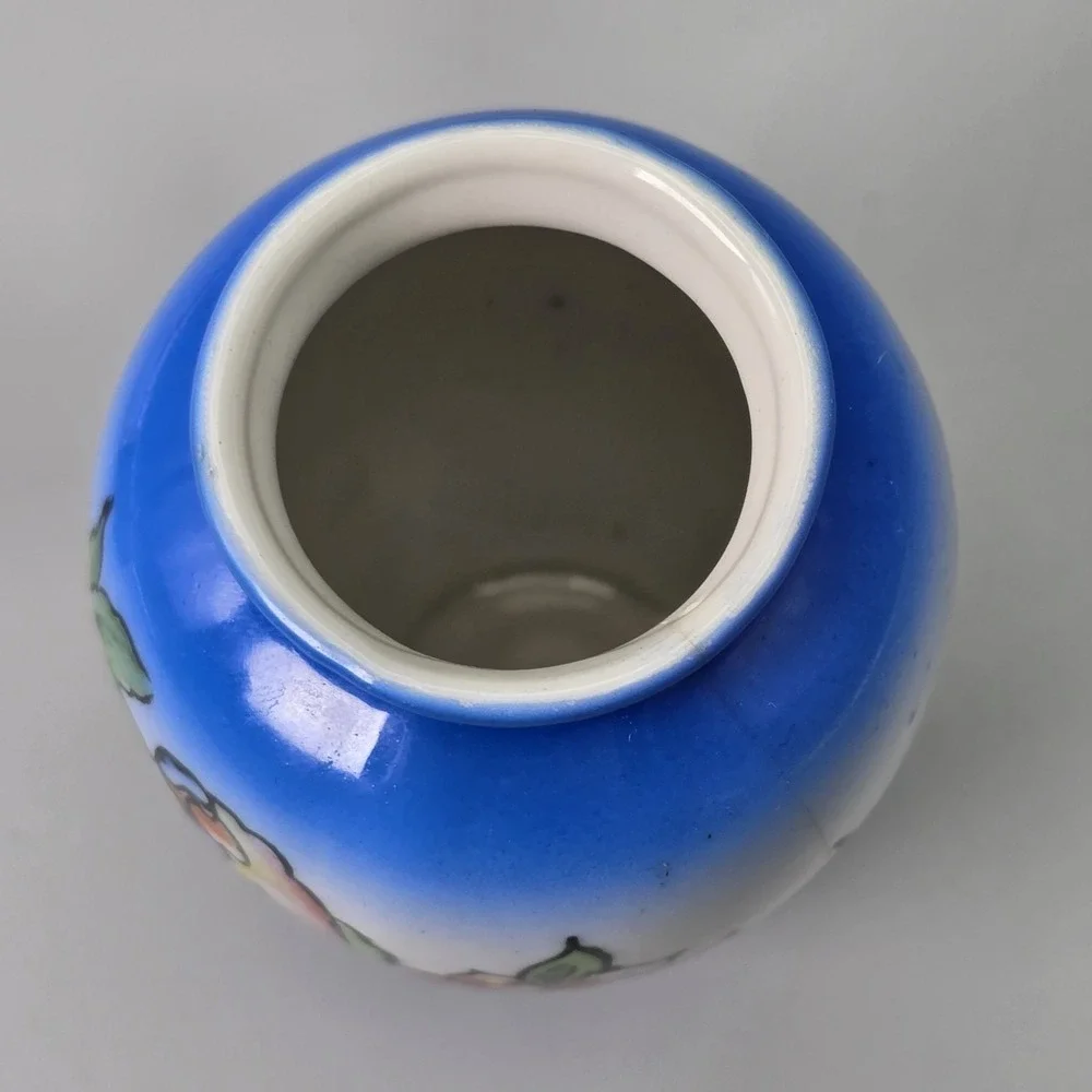 Vintage Occupied Japan‎ Blue Vase Parrot Bird Floral Hand Painted Bud Vase
